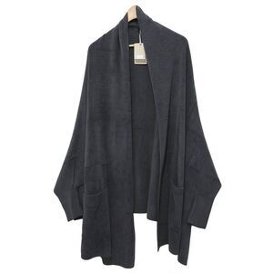 Barefoot dreams womens 1xl blanket wrap poncho sweater taupe blue gray  soft